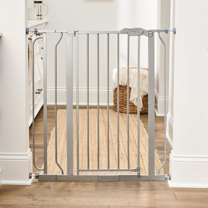 Safety 29"-49" Extra Wide Baby Gate, Bottom of Stairs & Doorways | Pressure Mounted with Door, For Babies, Toddlers & Pets, Platinum, Tested & Trusted for 30 Years