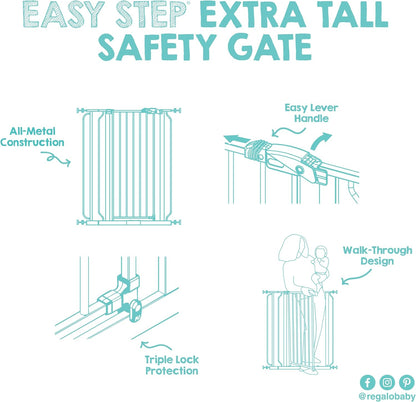 Safety 29"-49" Extra Wide Baby Gate, Bottom of Stairs & Doorways | Pressure Mounted with Door, For Babies, Toddlers & Pets, Platinum, Tested & Trusted for 30 Years