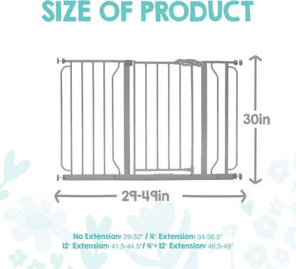 Safety 29"-49" Extra Wide Baby Gate, Bottom of Stairs & Doorways | Pressure Mounted with Door, For Babies, Toddlers & Pets, Platinum, Tested & Trusted for 30 Years