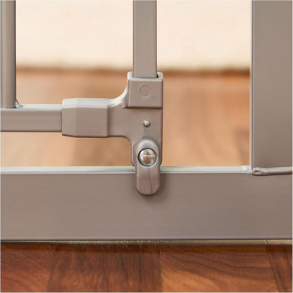 Safety 29"-49" Extra Wide Baby Gate, Bottom of Stairs & Doorways | Pressure Mounted with Door, For Babies, Toddlers & Pets, Platinum, Tested & Trusted for 30 Years