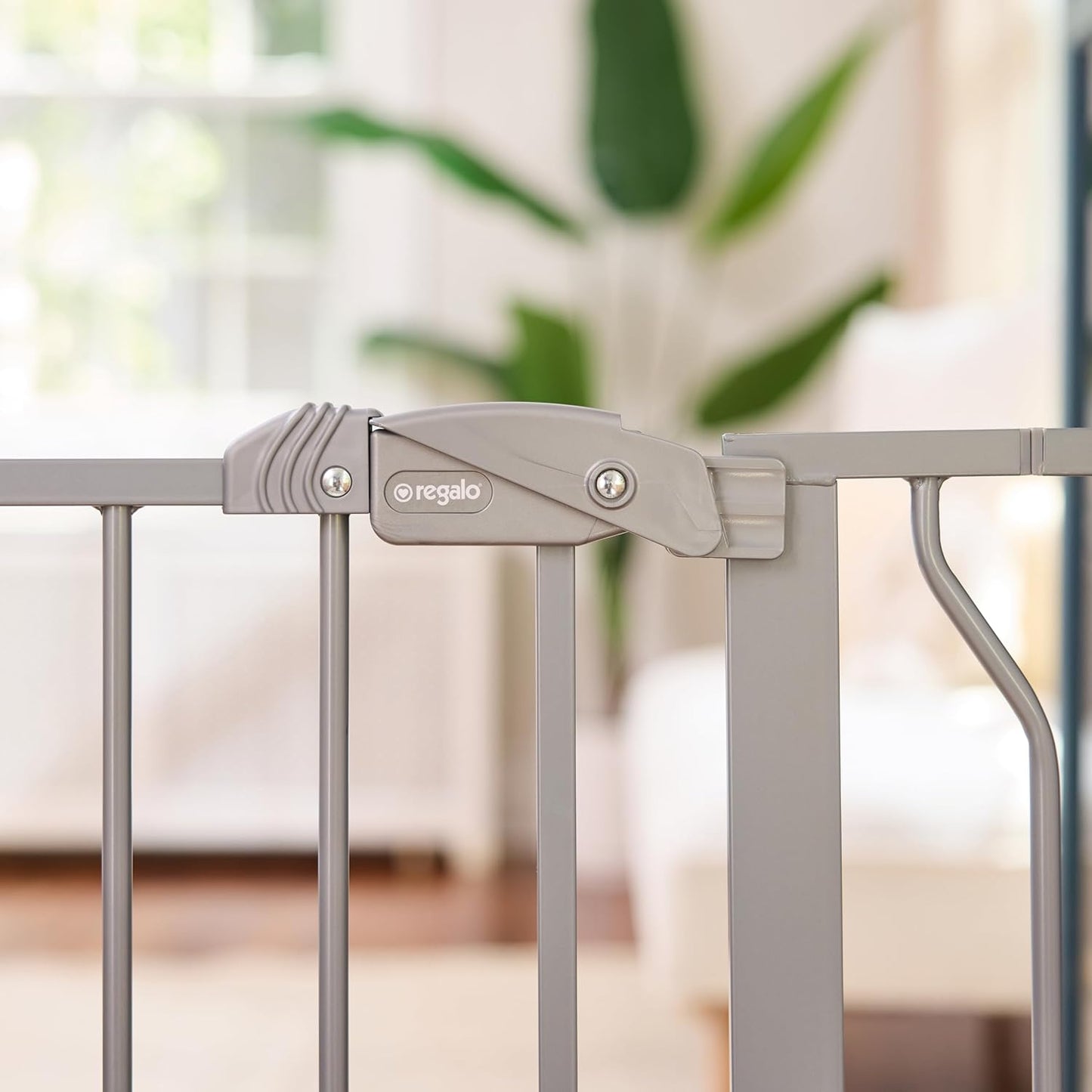 Safety 29"-49" Extra Wide Baby Gate, Bottom of Stairs & Doorways | Pressure Mounted with Door, For Babies, Toddlers & Pets, Platinum, Tested & Trusted for 30 Years