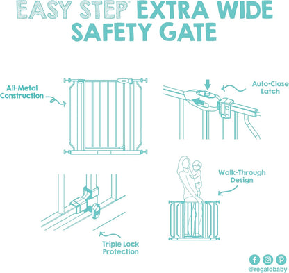 Safety 29"-49" Extra Wide Baby Gate, Bottom of Stairs & Doorways | Pressure Mounted with Door, For Babies, Toddlers & Pets, Platinum, Tested & Trusted for 30 Years