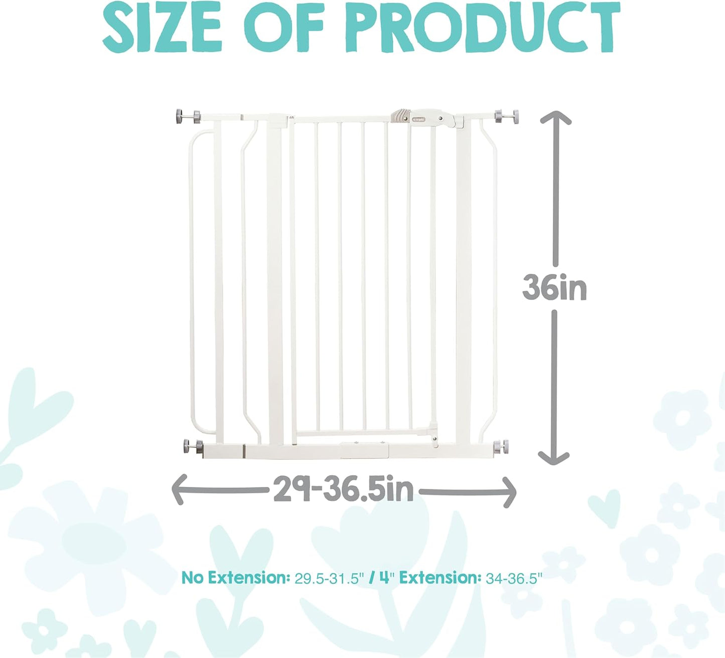 Safety 29"-49" Extra Wide Baby Gate, Bottom of Stairs & Doorways | Pressure Mounted with Door, For Babies, Toddlers & Pets, Platinum, Tested & Trusted for 30 Years