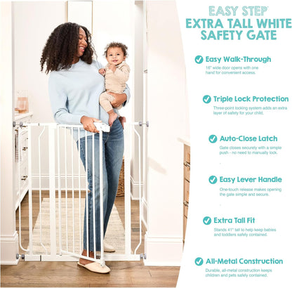 Safety 29"-49" Extra Wide Baby Gate, Bottom of Stairs & Doorways | Pressure Mounted with Door, For Babies, Toddlers & Pets, Platinum, Tested & Trusted for 30 Years