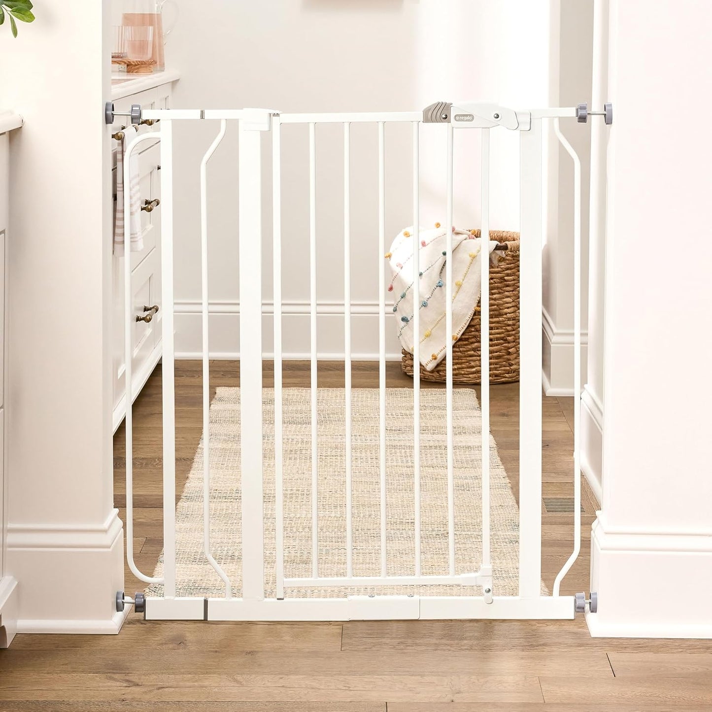 Safety 29"-49" Extra Wide Baby Gate, Bottom of Stairs & Doorways | Pressure Mounted with Door, For Babies, Toddlers & Pets, Platinum, Tested & Trusted for 30 Years