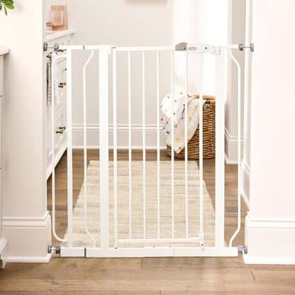 Safety 29"-49" Extra Wide Baby Gate, Bottom of Stairs & Doorways | Pressure Mounted with Door, For Babies, Toddlers & Pets, Platinum, Tested & Trusted for 30 Years