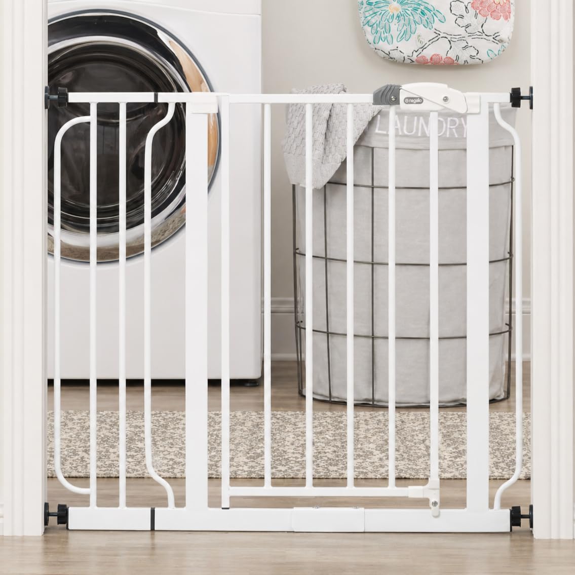Safety 29"-49" Extra Wide Baby Gate, Bottom of Stairs & Doorways | Pressure Mounted with Door, For Babies, Toddlers & Pets, Platinum, Tested & Trusted for 30 Years