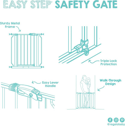 Safety 29"-49" Extra Wide Baby Gate, Bottom of Stairs & Doorways | Pressure Mounted with Door, For Babies, Toddlers & Pets, Platinum, Tested & Trusted for 30 Years
