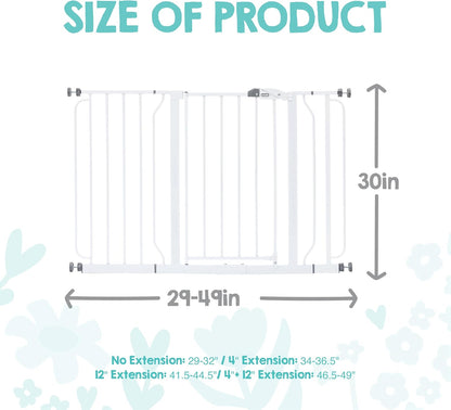 Safety 29"-49" Extra Wide Baby Gate, Bottom of Stairs & Doorways | Pressure Mounted with Door, For Babies, Toddlers & Pets, Platinum, Tested & Trusted for 30 Years