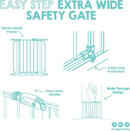 Safety 29"-49" Extra Wide Baby Gate, Bottom of Stairs & Doorways | Pressure Mounted with Door, For Babies, Toddlers & Pets, Platinum, Tested & Trusted for 30 Years