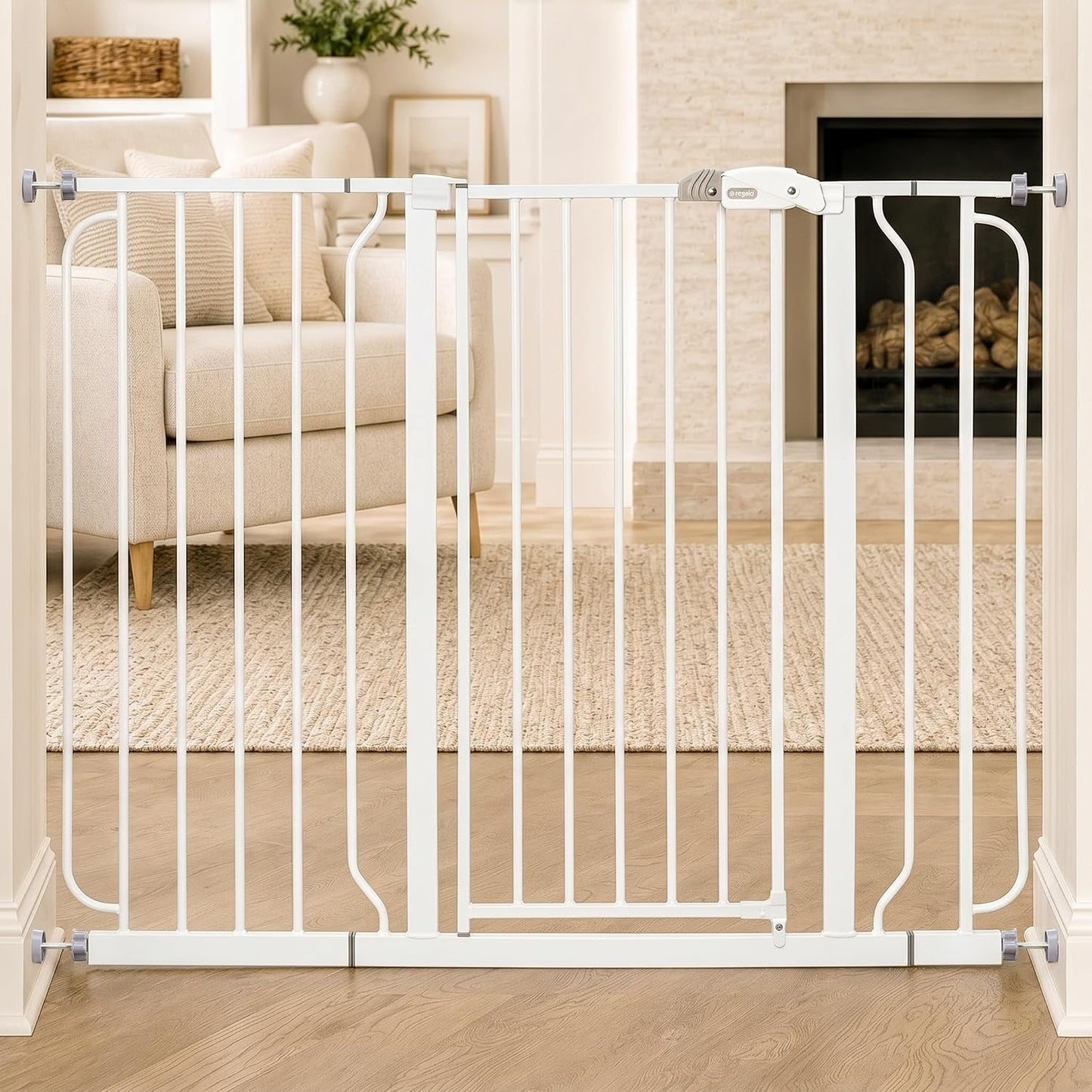 Safety 29"-49" Extra Wide Baby Gate, Bottom of Stairs & Doorways | Pressure Mounted with Door, For Babies, Toddlers & Pets, Platinum, Tested & Trusted for 30 Years