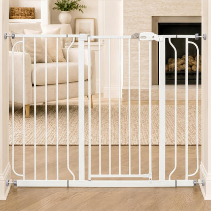 Safety 29"-49" Extra Wide Baby Gate, Bottom of Stairs & Doorways | Pressure Mounted with Door, For Babies, Toddlers & Pets, Platinum, Tested & Trusted for 30 Years
