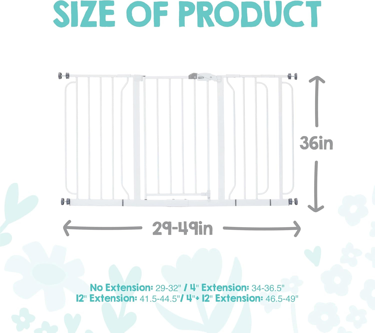 Safety 29"-49" Extra Wide Baby Gate, Bottom of Stairs & Doorways | Pressure Mounted with Door, For Babies, Toddlers & Pets, Platinum, Tested & Trusted for 30 Years