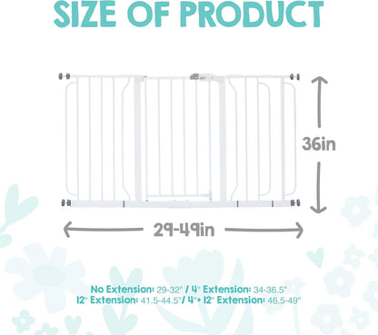 Safety 29"-49" Extra Wide Baby Gate, Bottom of Stairs & Doorways | Pressure Mounted with Door, For Babies, Toddlers & Pets, Platinum, Tested & Trusted for 30 Years