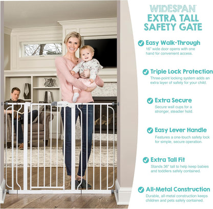 Safety 29"-49" Extra Wide Baby Gate, Bottom of Stairs & Doorways | Pressure Mounted with Door, For Babies, Toddlers & Pets, Platinum, Tested & Trusted for 30 Years