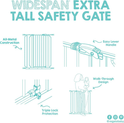 Safety 29"-49" Extra Wide Baby Gate, Bottom of Stairs & Doorways | Pressure Mounted with Door, For Babies, Toddlers & Pets, Platinum, Tested & Trusted for 30 Years