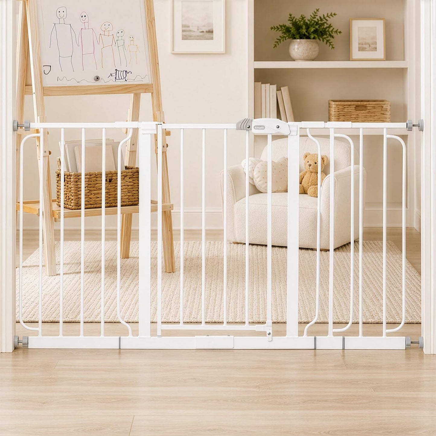 Safety 29"-49" Extra Wide Baby Gate, Bottom of Stairs & Doorways | Pressure Mounted with Door, For Babies, Toddlers & Pets, Platinum, Tested & Trusted for 30 Years