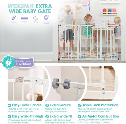 Safety 29"-49" Extra Wide Baby Gate, Bottom of Stairs & Doorways | Pressure Mounted with Door, For Babies, Toddlers & Pets, Platinum, Tested & Trusted for 30 Years