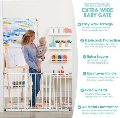 Safety 29"-49" Extra Wide Baby Gate, Bottom of Stairs & Doorways | Pressure Mounted with Door, For Babies, Toddlers & Pets, Platinum, Tested & Trusted for 30 Years