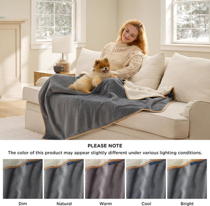 Waterproof Dog Blankets for Small Dogs Soft Cat Blanket Warm,25X35 | Washable Plush Sherpa Fleece Puppy Blanket for Couch Protector, Reversible Cozy Calming Throw for Pet Indoor,Grey