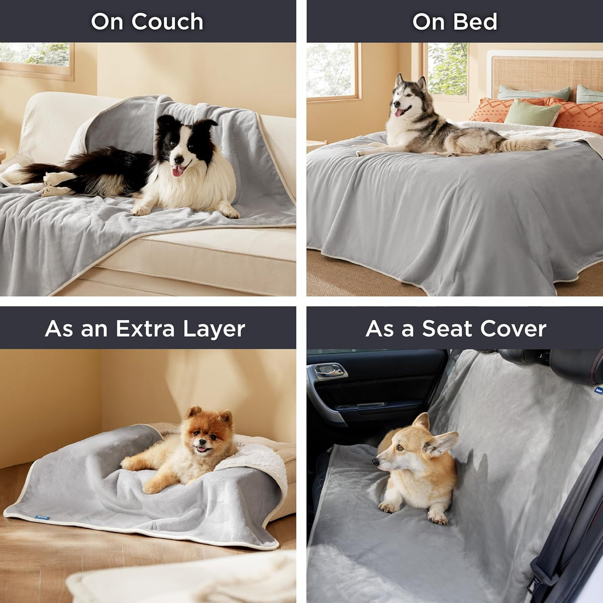 Waterproof Dog Blankets for Small Dogs Soft Cat Blanket Warm,25X35 | Washable Plush Sherpa Fleece Puppy Blanket for Couch Protector, Reversible Cozy Calming Throw for Pet Indoor,Grey