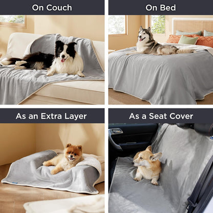 Waterproof Dog Blankets for Small Dogs Soft Cat Blanket Warm,25X35 | Washable Plush Sherpa Fleece Puppy Blanket for Couch Protector, Reversible Cozy Calming Throw for Pet Indoor,Grey