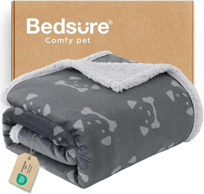 Waterproof Dog Blankets for Small Dogs Soft Cat Blanket Warm,25X35 | Washable Plush Sherpa Fleece Puppy Blanket for Couch Protector, Reversible Cozy Calming Throw for Pet Indoor,Grey