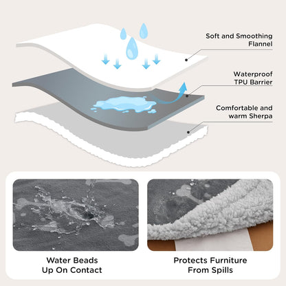 Waterproof Dog Blankets for Small Dogs Soft Cat Blanket Warm,25X35 | Washable Plush Sherpa Fleece Puppy Blanket for Couch Protector, Reversible Cozy Calming Throw for Pet Indoor,Grey