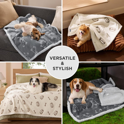 Waterproof Dog Blankets for Small Dogs Soft Cat Blanket Warm,25X35 | Washable Plush Sherpa Fleece Puppy Blanket for Couch Protector, Reversible Cozy Calming Throw for Pet Indoor,Grey