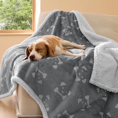 Waterproof Dog Blankets for Small Dogs Soft Cat Blanket Warm,25X35 | Washable Plush Sherpa Fleece Puppy Blanket for Couch Protector, Reversible Cozy Calming Throw for Pet Indoor,Grey