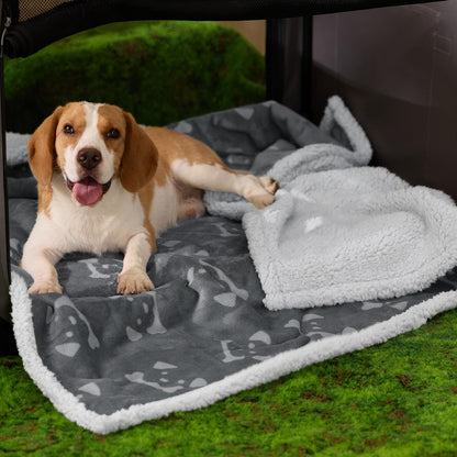 Waterproof Dog Blankets for Small Dogs Soft Cat Blanket Warm,25X35 | Washable Plush Sherpa Fleece Puppy Blanket for Couch Protector, Reversible Cozy Calming Throw for Pet Indoor,Grey