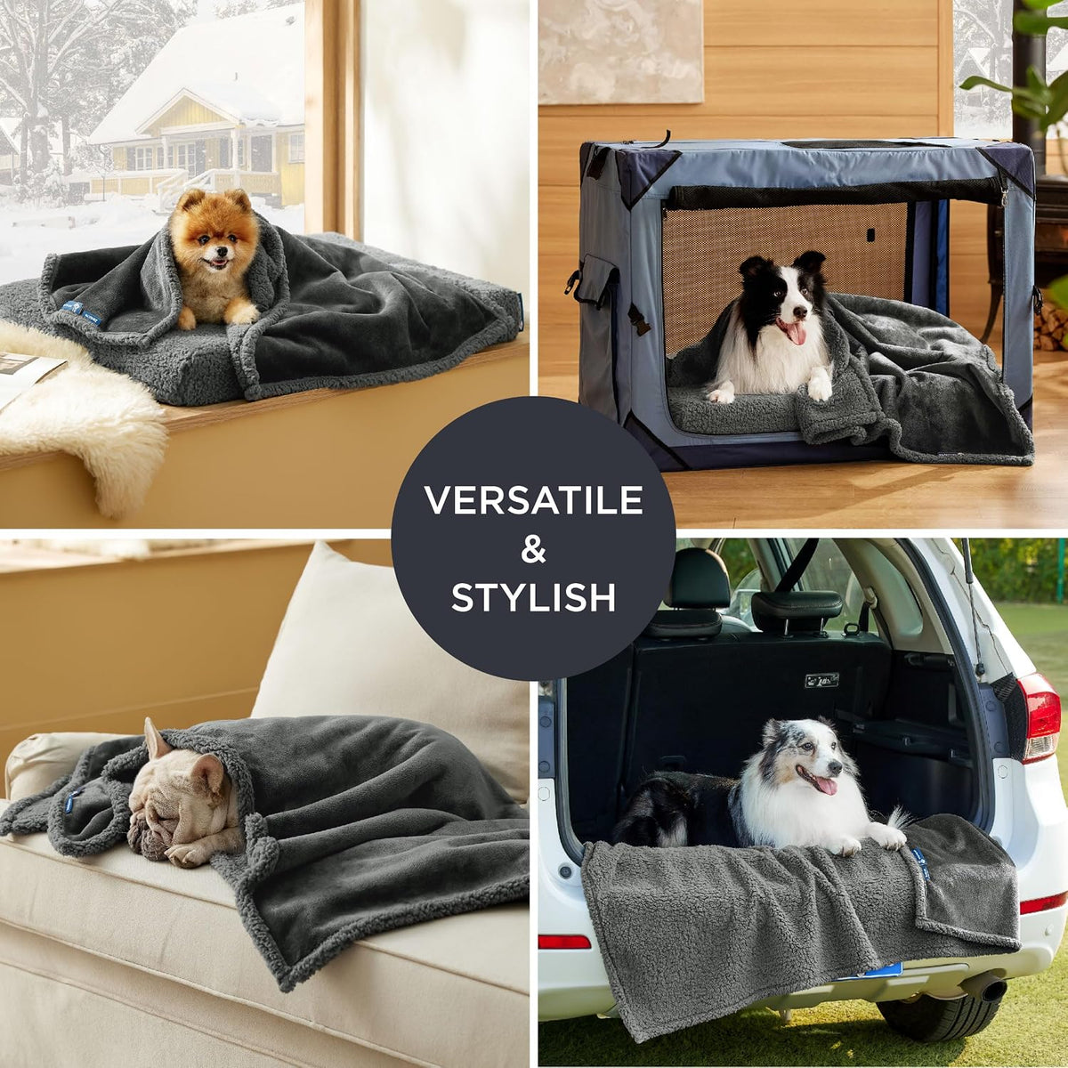 Waterproof Dog Blankets for Small Dogs Soft Cat Blanket Warm,25X35 | Washable Plush Sherpa Fleece Puppy Blanket for Couch Protector, Reversible Cozy Calming Throw for Pet Indoor,Grey
