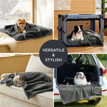 Waterproof Dog Blankets for Small Dogs Soft Cat Blanket Warm,25X35 | Washable Plush Sherpa Fleece Puppy Blanket for Couch Protector, Reversible Cozy Calming Throw for Pet Indoor,Grey