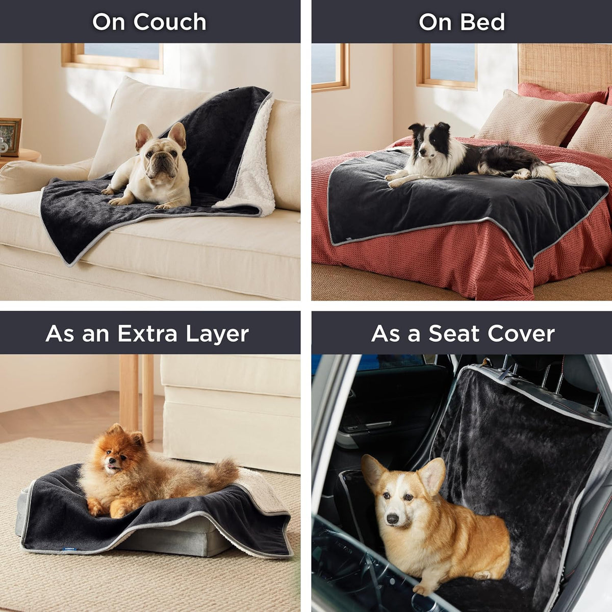 Waterproof Dog Blankets for Small Dogs Soft Cat Blanket Warm,25X35 | Washable Plush Sherpa Fleece Puppy Blanket for Couch Protector, Reversible Cozy Calming Throw for Pet Indoor,Grey