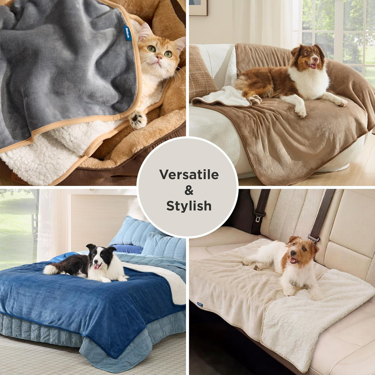 Waterproof Dog Blankets for Small Dogs Soft Cat Blanket Warm,25X35 | Washable Plush Sherpa Fleece Puppy Blanket for Couch Protector, Reversible Cozy Calming Throw for Pet Indoor,Grey
