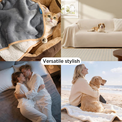 Waterproof Dog Blankets for Small Dogs Soft Cat Blanket Warm,25X35 | Washable Plush Sherpa Fleece Puppy Blanket for Couch Protector, Reversible Cozy Calming Throw for Pet Indoor,Grey