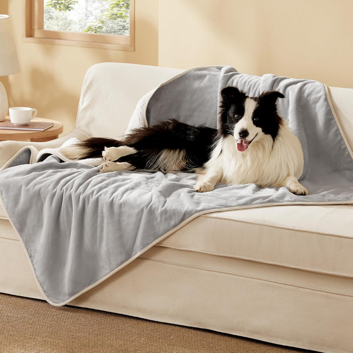 Waterproof Dog Blankets for Small Dogs Soft Cat Blanket Warm,25X35 | Washable Plush Sherpa Fleece Puppy Blanket for Couch Protector, Reversible Cozy Calming Throw for Pet Indoor,Grey