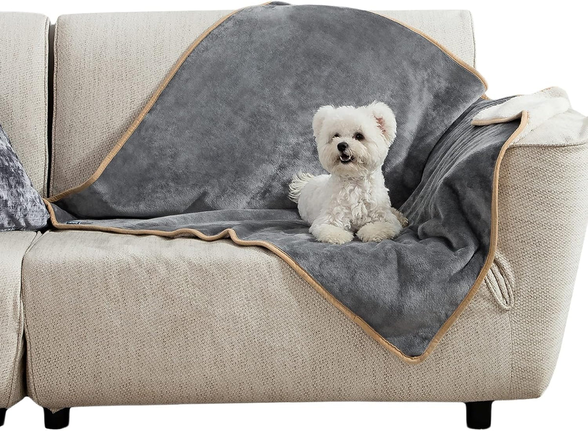 Waterproof Dog Blankets for Small Dogs Soft Cat Blanket Warm,25X35 | Washable Plush Sherpa Fleece Puppy Blanket for Couch Protector, Reversible Cozy Calming Throw for Pet Indoor,Grey