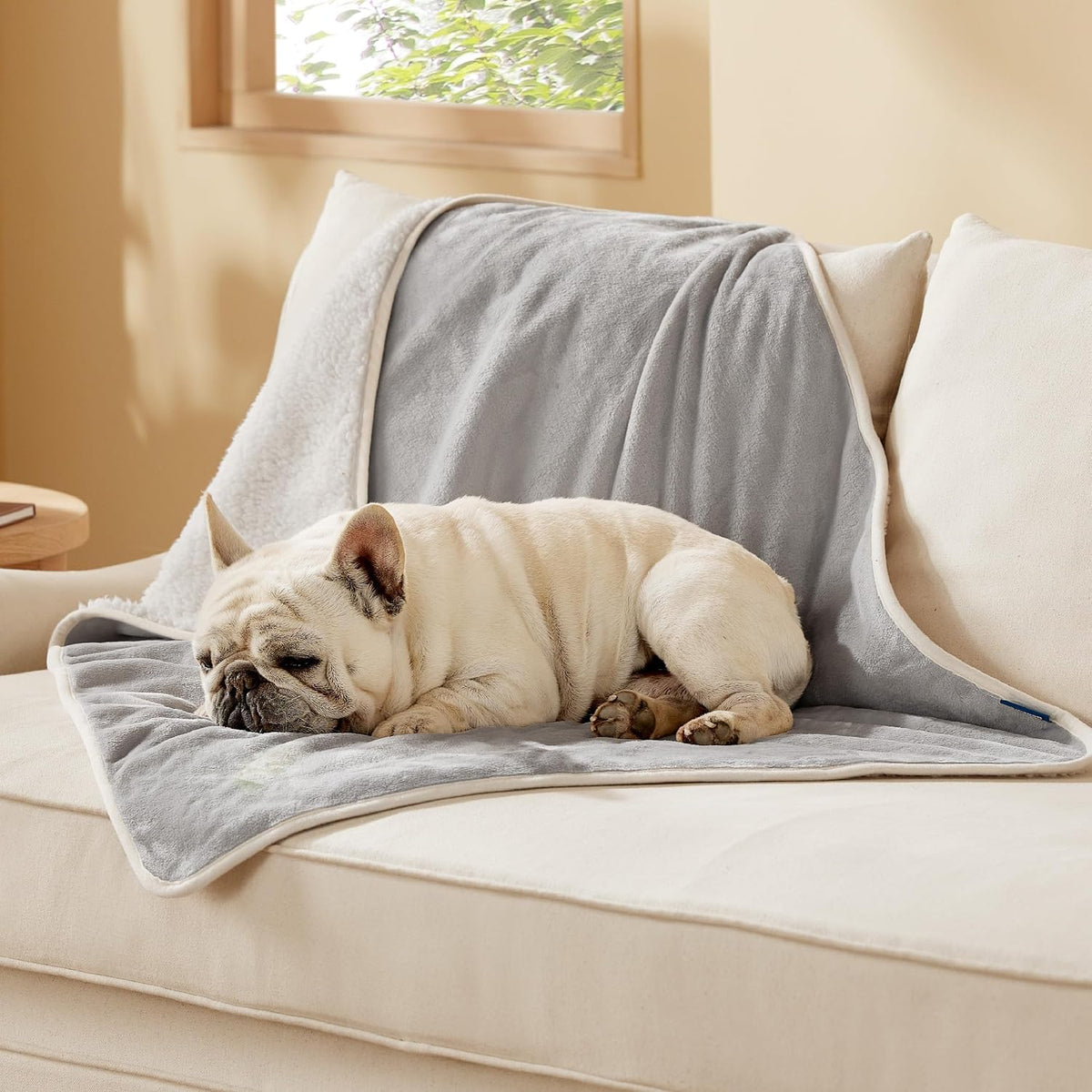 Waterproof Dog Blankets for Small Dogs Soft Cat Blanket Warm,25X35 | Washable Plush Sherpa Fleece Puppy Blanket for Couch Protector, Reversible Cozy Calming Throw for Pet Indoor,Grey
