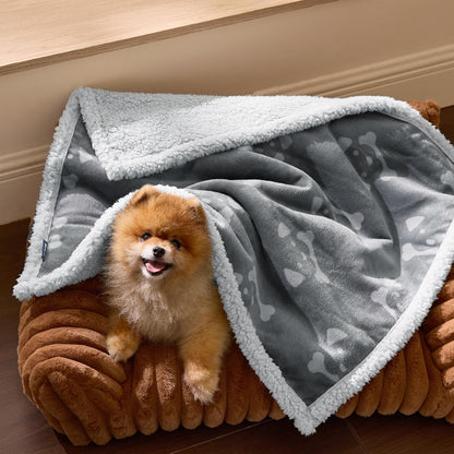 Waterproof Dog Blankets for Small Dogs Soft Cat Blanket Warm,25X35 | Washable Plush Sherpa Fleece Puppy Blanket for Couch Protector, Reversible Cozy Calming Throw for Pet Indoor,Grey