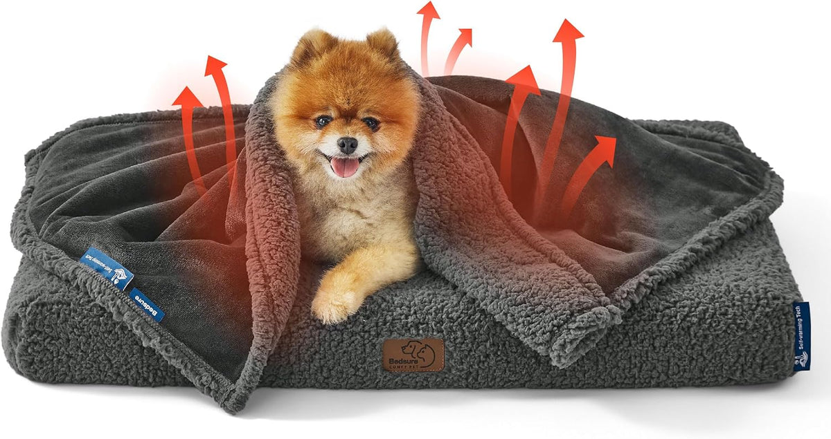 Waterproof Dog Blankets for Small Dogs Soft Cat Blanket Warm,25X35 | Washable Plush Sherpa Fleece Puppy Blanket for Couch Protector, Reversible Cozy Calming Throw for Pet Indoor,Grey