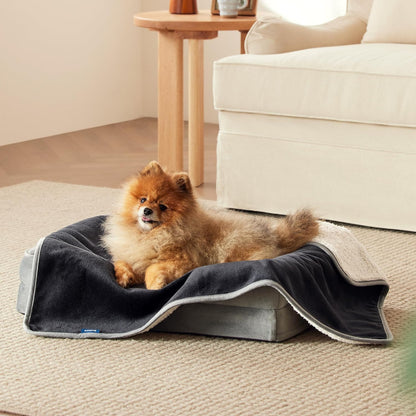 Waterproof Dog Blankets for Small Dogs Soft Cat Blanket Warm,25X35 | Washable Plush Sherpa Fleece Puppy Blanket for Couch Protector, Reversible Cozy Calming Throw for Pet Indoor,Grey