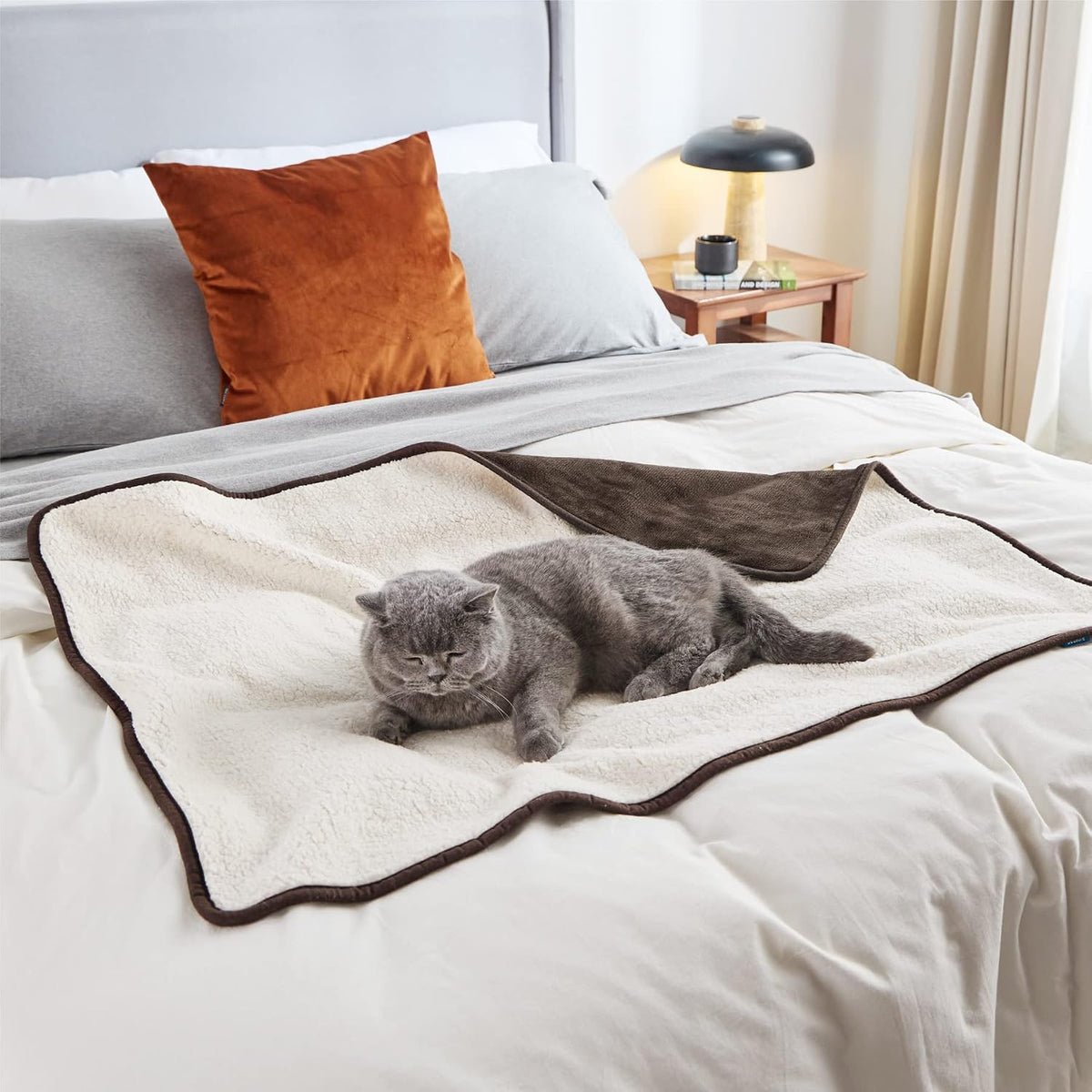 Waterproof Dog Blankets for Small Dogs Soft Cat Blanket Warm,25X35 | Washable Plush Sherpa Fleece Puppy Blanket for Couch Protector, Reversible Cozy Calming Throw for Pet Indoor,Grey