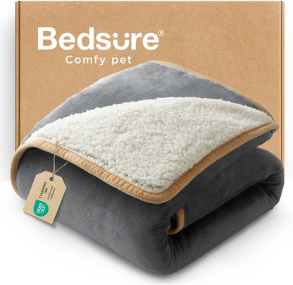 Waterproof Dog Blankets for Small Dogs Soft Cat Blanket Warm,25X35 | Washable Plush Sherpa Fleece Puppy Blanket for Couch Protector, Reversible Cozy Calming Throw for Pet Indoor,Grey