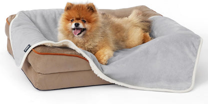 Waterproof Dog Blankets for Small Dogs Soft Cat Blanket Warm,25X35 | Washable Plush Sherpa Fleece Puppy Blanket for Couch Protector, Reversible Cozy Calming Throw for Pet Indoor,Grey