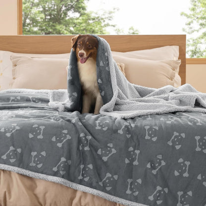 Waterproof Dog Blankets for Small Dogs Soft Cat Blanket Warm,25X35 | Washable Plush Sherpa Fleece Puppy Blanket for Couch Protector, Reversible Cozy Calming Throw for Pet Indoor,Grey
