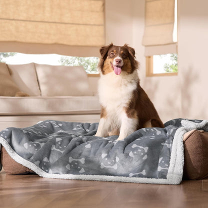 Waterproof Dog Blankets for Small Dogs Soft Cat Blanket Warm,25X35 | Washable Plush Sherpa Fleece Puppy Blanket for Couch Protector, Reversible Cozy Calming Throw for Pet Indoor,Grey