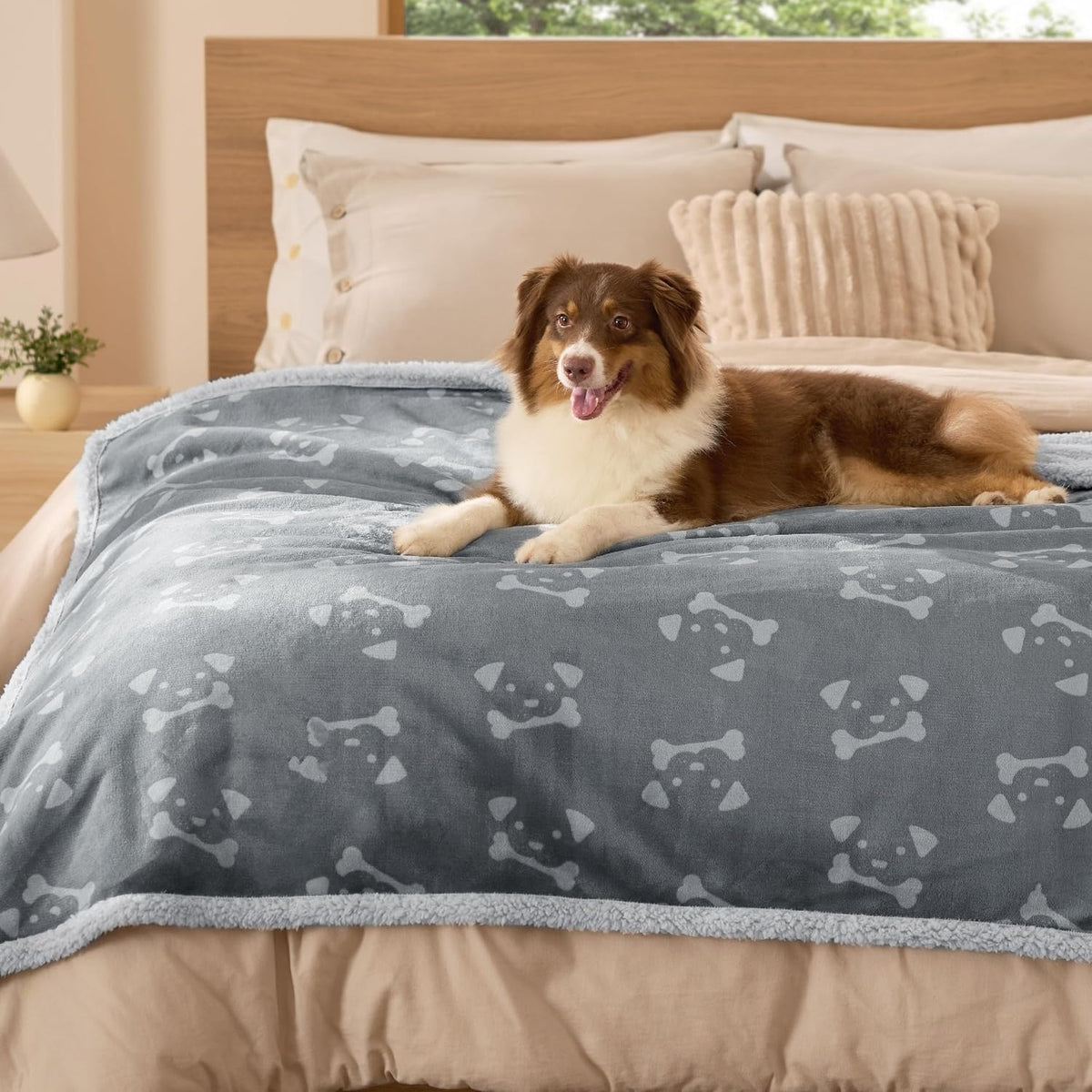 Waterproof Dog Blankets for Small Dogs Soft Cat Blanket Warm,25X35 | Washable Plush Sherpa Fleece Puppy Blanket for Couch Protector, Reversible Cozy Calming Throw for Pet Indoor,Grey
