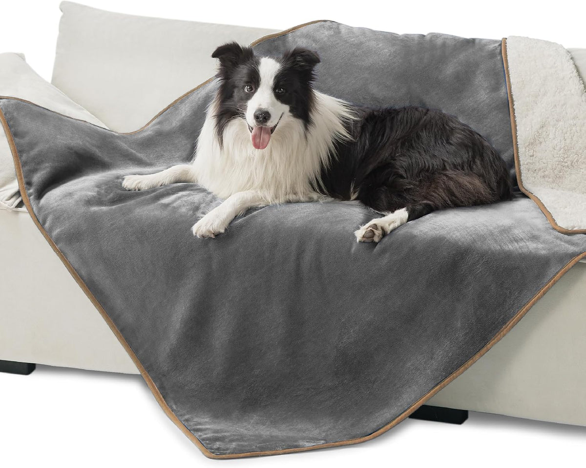 Waterproof Dog Blankets for Small Dogs Soft Cat Blanket Warm,25X35 | Washable Plush Sherpa Fleece Puppy Blanket for Couch Protector, Reversible Cozy Calming Throw for Pet Indoor,Grey
