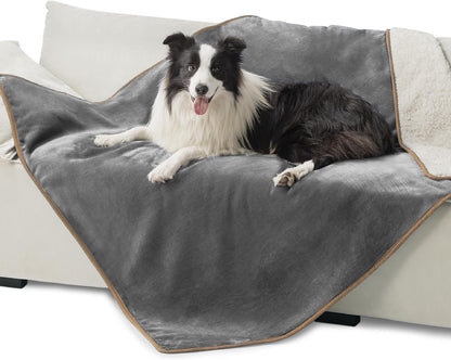 Waterproof Dog Blankets for Small Dogs Soft Cat Blanket Warm,25X35 | Washable Plush Sherpa Fleece Puppy Blanket for Couch Protector, Reversible Cozy Calming Throw for Pet Indoor,Grey